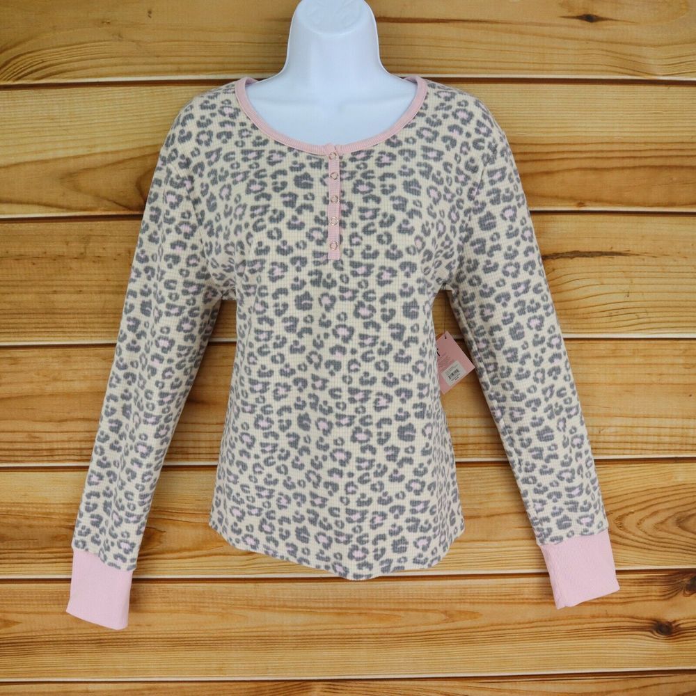 Thalia Sodi Henley Pajama Top Womens Size XL‎ Multicolor Cheetah Print Soft NWT
